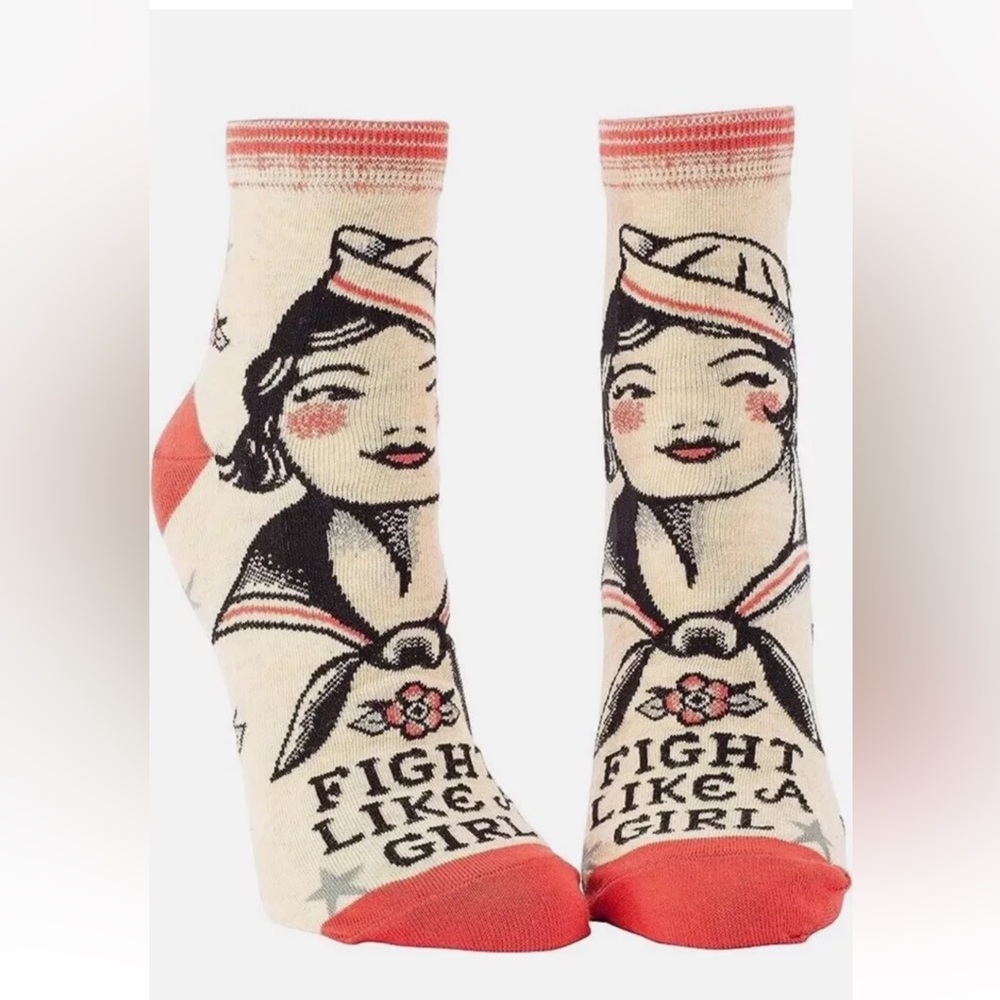Fight Like a Girl Socks Blue Q